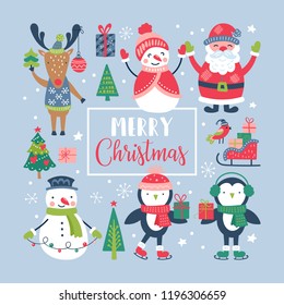 Christmas holiday cute elements set. Childish print for cards, stickers, apparel and nursery decoration. Vector Illustration