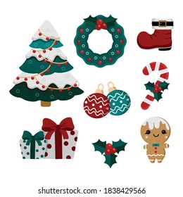 Christmas holiday cute elements set.