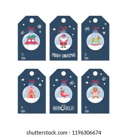 Christmas holiday cute gift tags and labels set. Vector Illustration