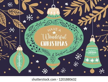 Christmas holiday cute greeting card design. Childish print for cards and nursery decoration. Vector Illustration