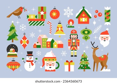 Christmas holiday cute minimal elements set design. Vector illustration