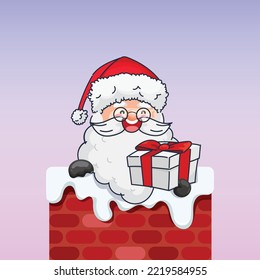 Christmas holiday decoration background santa claus man with gift box and Happy new year winter holiday.