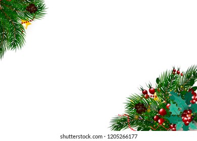 Christmas holiday decoration with branches of tree on white background. Merry christmas. vector illustration. Christmas card. Vector background