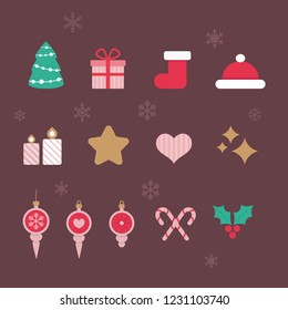 Christmas holiday decoration icons set