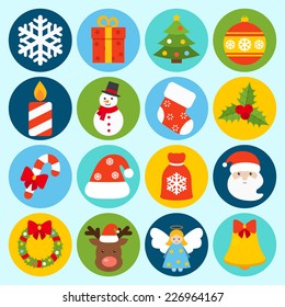 Christmas holiday decoration icons set with snowflake gift box pine tree isolated vector illustration