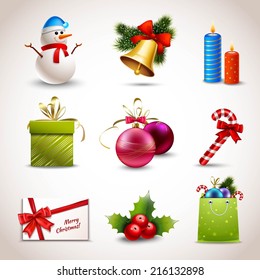 Christmas holiday decoration realistic icons set isolated vector illustration