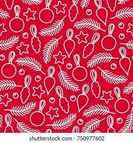 Christmas Holiday decoration. Seamless pattern of festive elements. Linear style design. Trendy vector
