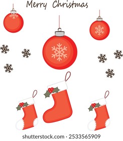 Christmas Holiday Decorations with Socks, Baubles, and Festive Icons