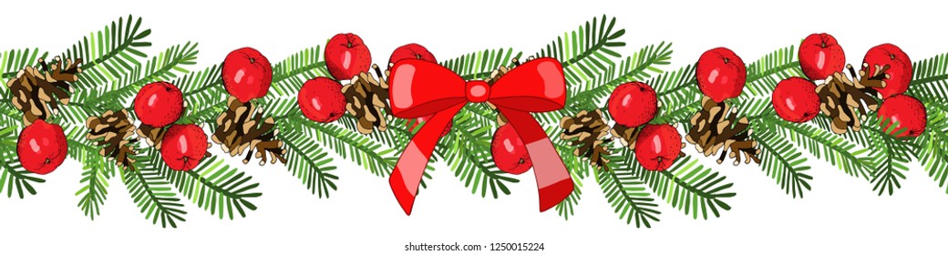 Christmas holiday decorative border. Winter holidays home decoration on white background. Vector hand drawn round frame for Christmas cards and winter design.