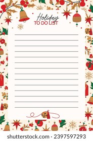 Christmas holiday to do list. Cards for notes, education and notes with Christmas and New Years illustrations. Template for scrapbooking, wrapping, congratulations, invitations.