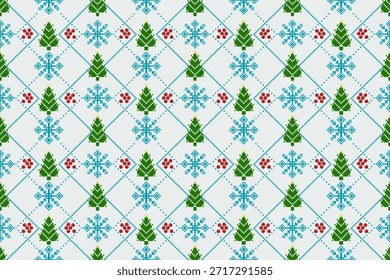 Christmas holiday elements reindeer, Christmas trees, and sleighs. Ideal for festive gift wrapping, textile design, winter wallpaper, or ugly sweater prints. Traditional knit classic styles included.