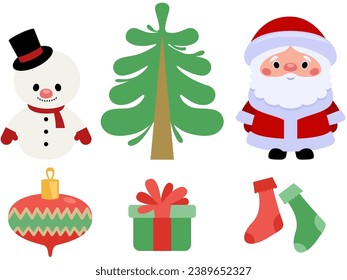 Christmas holiday elements set in cartoon vector style