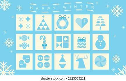 Christmas Holiday Flat Blue Theme Icon and Symbol