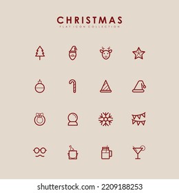 Christmas holiday flat line icon collection