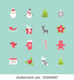 Christmas holiday flat stylish colorful icons. Vector illustration