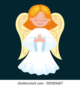 christmas holiday flying angel with wings and golden trumpet like symbol in Christian religion or new year vector illustration