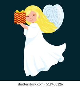 christmas holiday flying angel with wings and gifts box like symbol in Christian religion or new year vector illustration