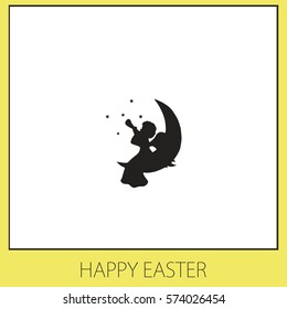 Christmas Holiday Flying Angel With Wings And Black Trumpet On The Moon Like Symbol In Christian Religion Or New Year Vector Icon.