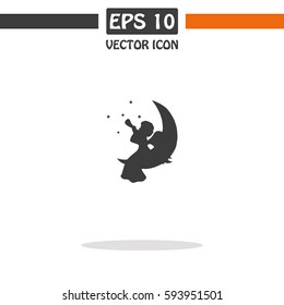 Christmas Holiday Flying Angel With Wings And Black Trumpet On The Moon Like Symbol In Christian Religion Or New Year Vector Icon.
