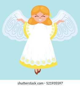 christmas holiday flying happy angel with wings like symbol in Christian religion or new year vector illustration