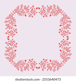 Christmas holiday frame with berries and pine branches on a white background. Elegant winter botanical pattern for invitation, greeting card, cover, packaging, banner design