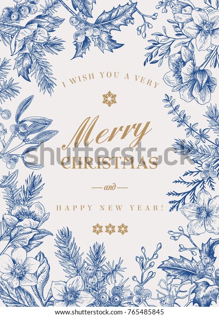 クリスマスのホリデーフレーム 冬の背景 ベクター画像花柄のイラスト 青 のベクター画像素材 ロイヤリティフリー
