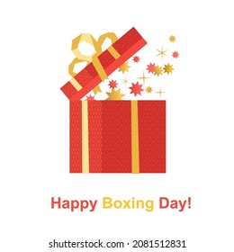 Christmas holiday gift box for present vector icon. Opened surprise red gift box cartoon illustration. Boxing day celebrate design element. Christmas New year festive shopping sale template background