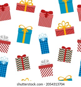 Christmas holiday gift boxes seamless pattern on white background