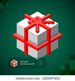 icono del cubo de regalo de Navidad. Estilo de arte criptográfico de píxeles, ilustración vectorial