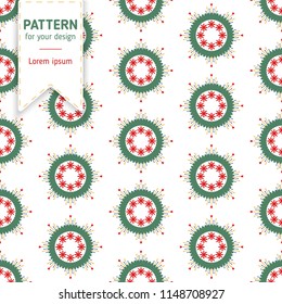 Christmas holiday gift Pattern. Red, Green, White colors. Modern new year celebration background on white. Perfect for print, fashion, gift, paper