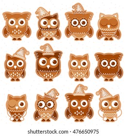 Christmas Holiday Gingerbread Cookie Owls in Vector Format