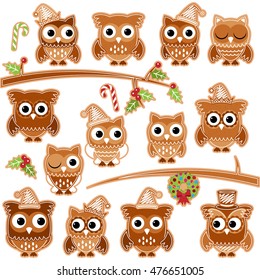 Christmas Holiday Gingerbread Cookie Owls in Vector Format