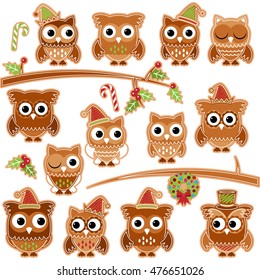 Christmas Holiday Gingerbread Cookie Owls in Vector Format