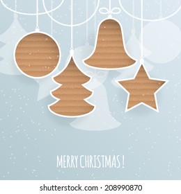 Christmas holiday greeting background with cardboard decorations. Vector illustration