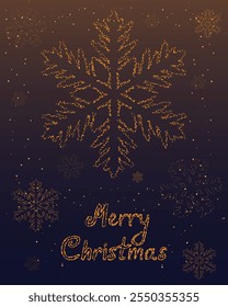 Christmas holiday greeting card design. Snowflakes and text on gradient background. Vector illustration