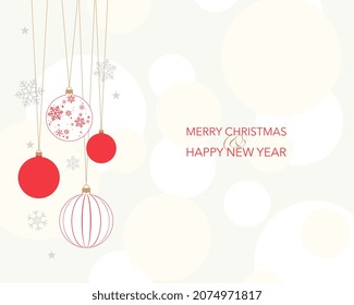 Christmas holiday greeting card with red and white balls in flat design