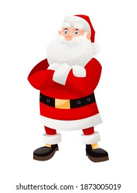 Christmas Holiday greeting card with Santa Claus. Santa stays. Isolated on white background. Vector illustration.
