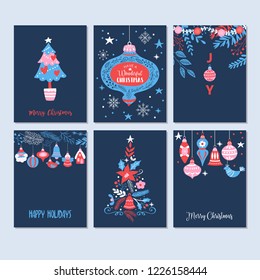 Christmas holiday greeting card set. Childish print for cards, stickers, apparel and nursery decoration. Vector Illustration
