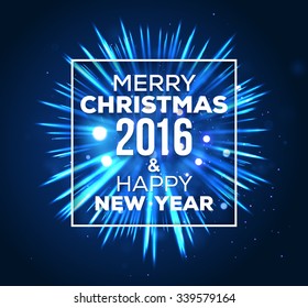 Christmas Holiday Greeting Cards Design. Festive Fireworks Christmas Square Frame. Abstract Christmas Lights. Decorative Christmas Background. Vector Illustration.
