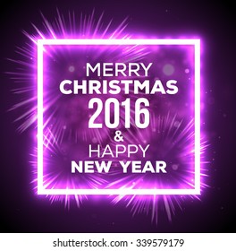 Christmas Holiday Greeting Cards Design. Festive Fireworks Christmas Square Frame. Abstract Christmas Lights. Decorative Christmas Background. Vector Illustration.