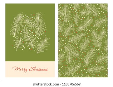 Christmas Holiday Greeting Cards with Pine Brunches. Xmas winter poster collection