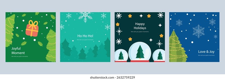 Christmas and Holiday Greeting Cards Set, Vector Illustration