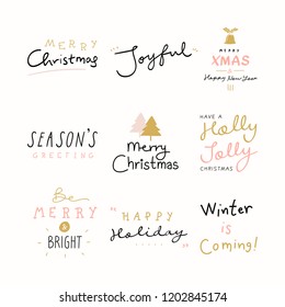 Christmas holiday greeting set typography style