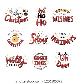 Christmas holiday greeting set typography style