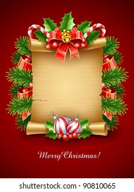 christmas holiday greetings script with decoration vector illustration