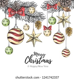 Christmas holiday hand drawign poster. Christmas greeting card
