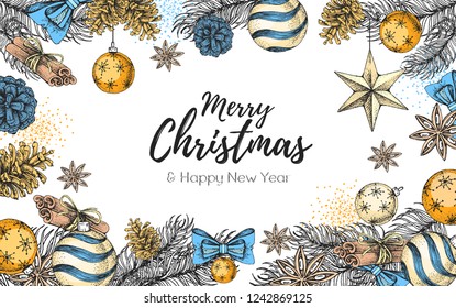 Christmas holiday hand drawign poster. Christmas greeting card