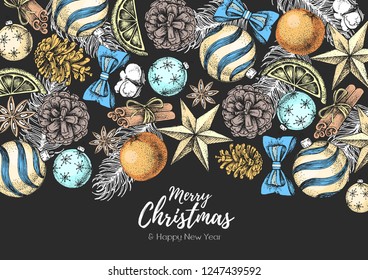 Christmas holiday hand drawing poster. Christmas greeting card