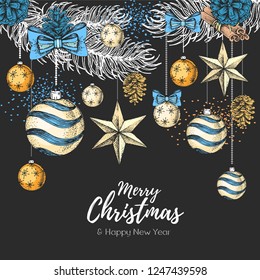 Christmas holiday hand drawing poster. Christmas greeting card