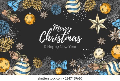 Christmas holiday hand drawing poster. Christmas greeting card